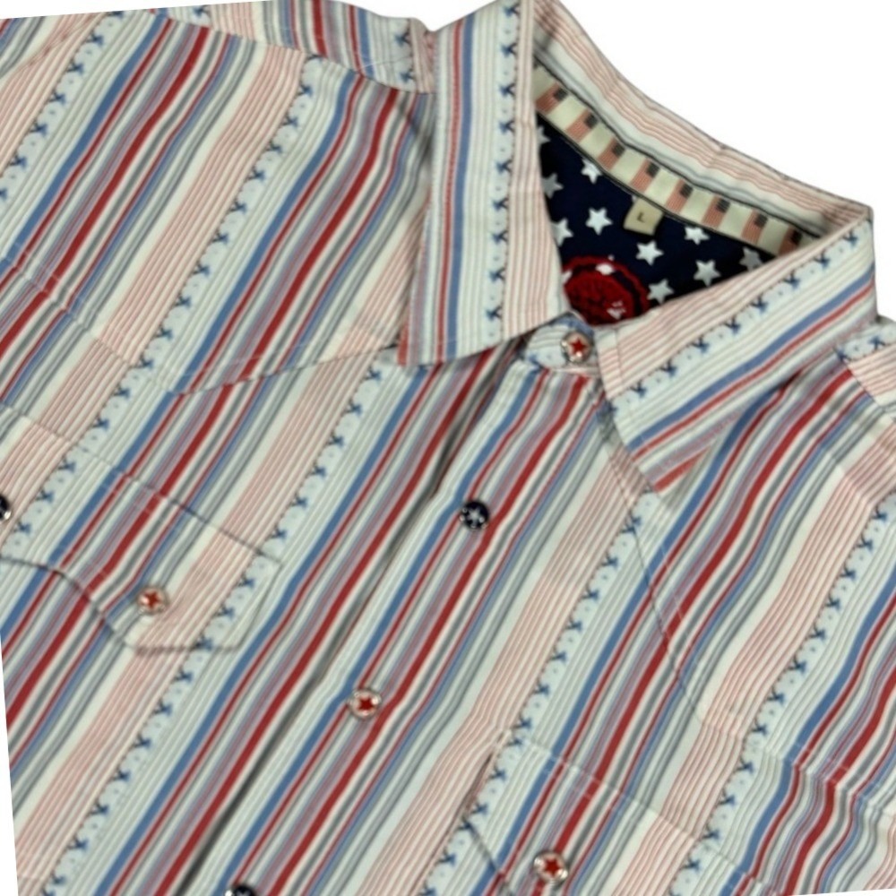 Scully Shirt Mens L Americana Striped Long Sleeve Western Flag Collar Buttons